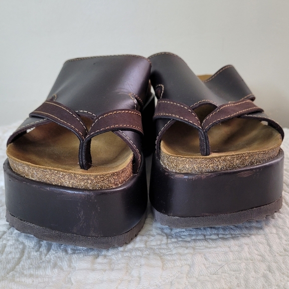 Vintage American Eagle Y2K Brown Platform Sandals 8 Chunky Wedge Cork Sole - Picture 4 of 10